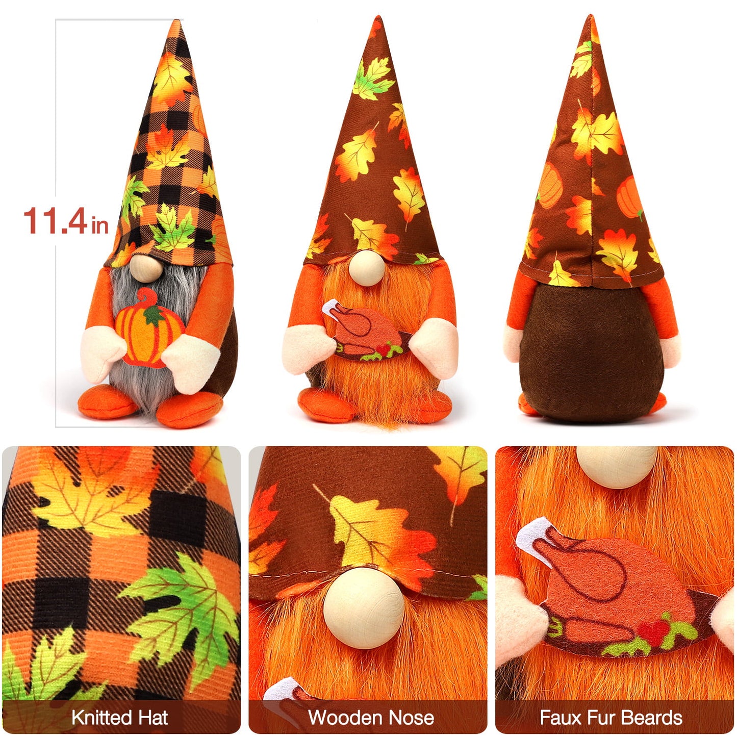 2 PCS Harvest Festival Faceless Doll, Thanksgiving Gnomes Plush Decor