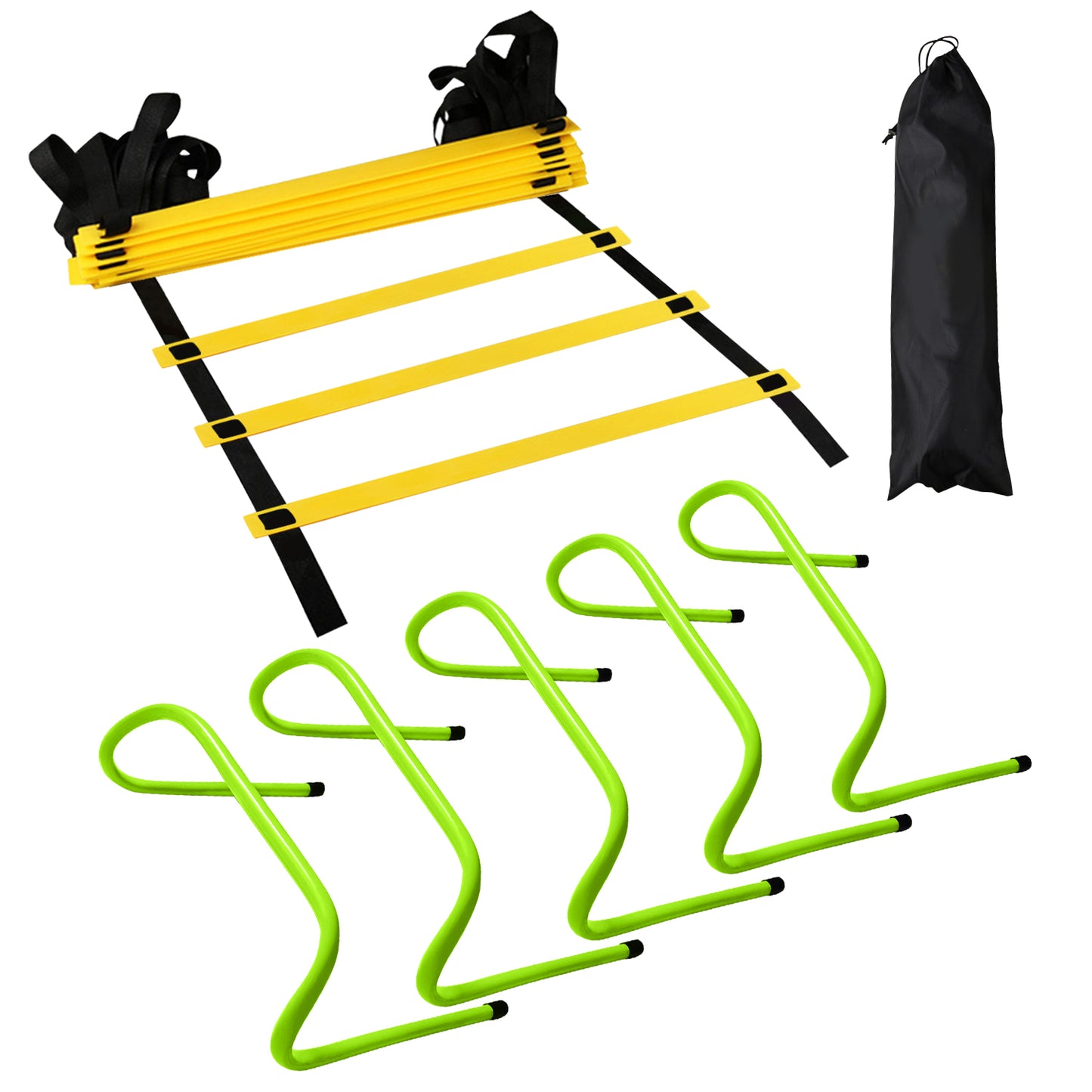 12 Rung Agility Training Ladder Kit, Extra 5pcs Speed Hurdles